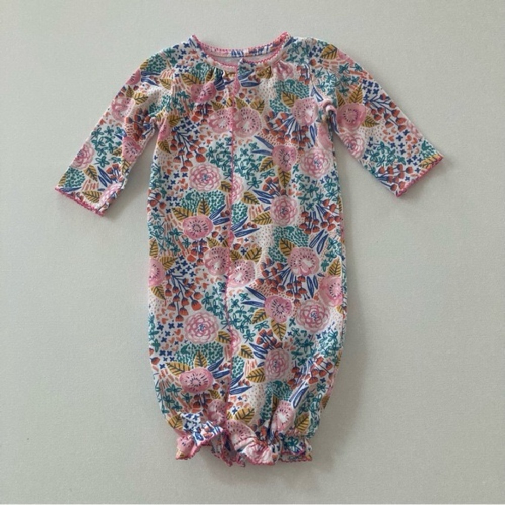 Mud Pie | Baby Girl Floral Convertible Romper Nightgown Pink | Size 0-3 Months